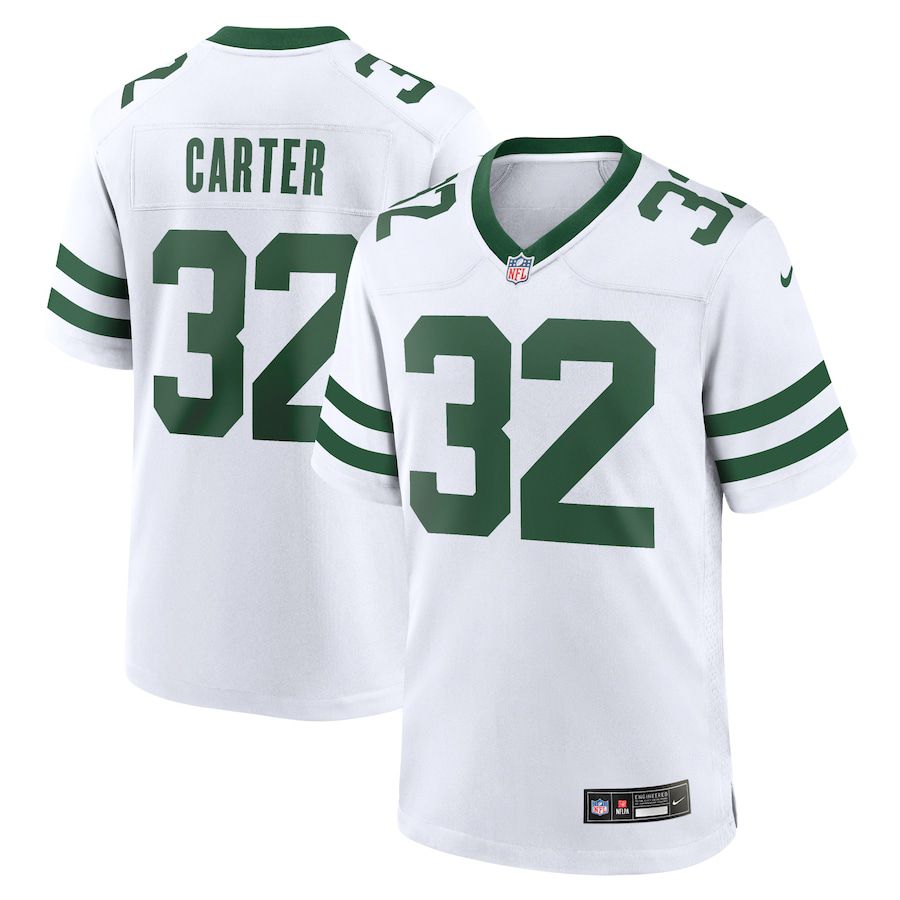 Men New York Jets 32 Michael Carter Nike Legacy White Game NFL Jersey